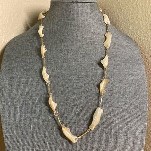 70’s Vintage Iridescent Mother of Pearl Shell and Metal Link Necklace